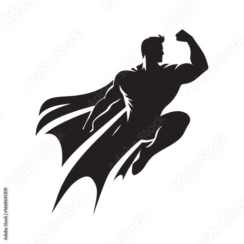 superhero pose vector silhouette clip art logo design illustration. superhero city sports icon collections.