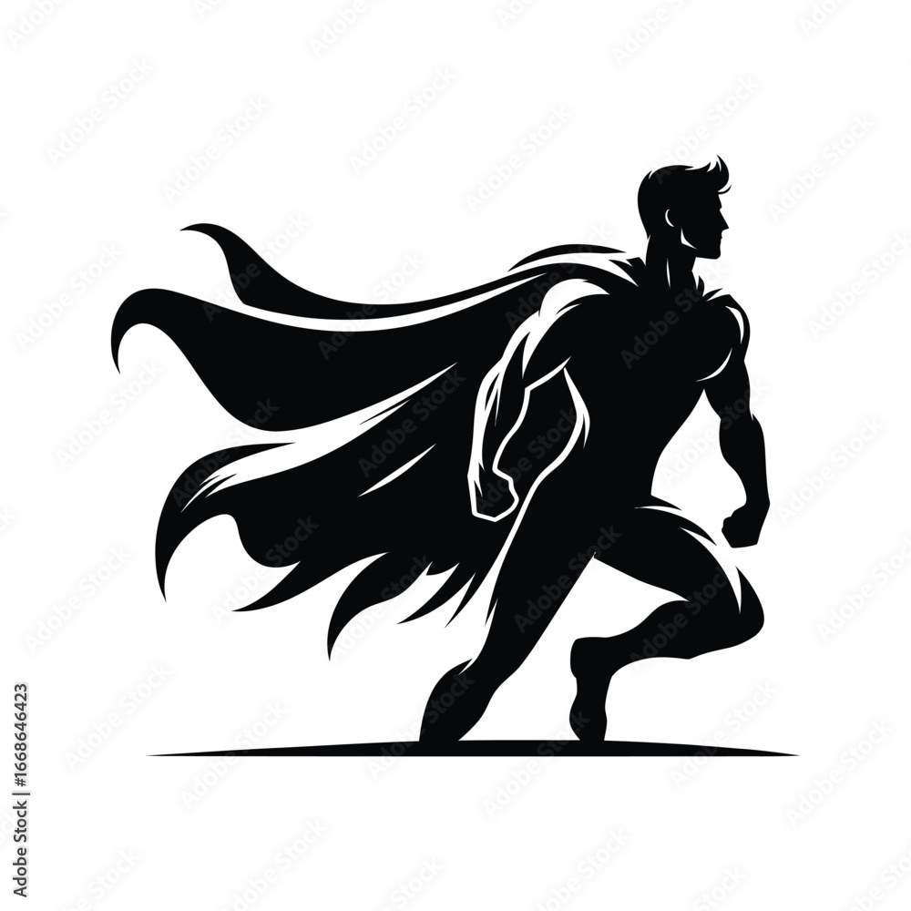 Obraz premium superhero pose vector silhouette clip art logo design illustration. superhero city sports icon collections.