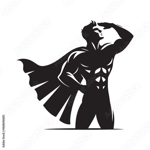 superhero pose vector silhouette clip art logo design illustration. superhero city sports icon collections.