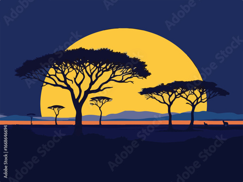 African Savannah Landscape Vector Illustration