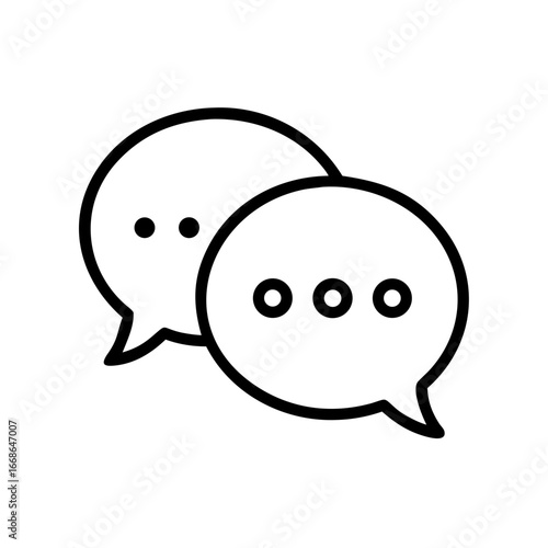 Two overlapping speech bubbles with ellipsis inside representing communication and conversation icon design