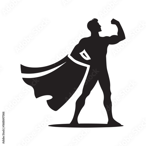 superhero pose vector silhouette clip art logo design illustration. superhero city sports icon collections.