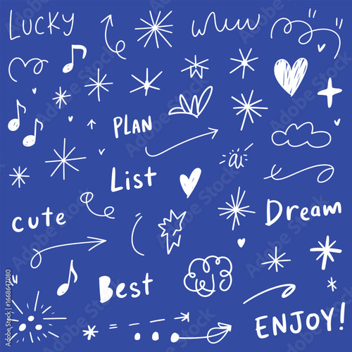 Cute doodle elements on blue background