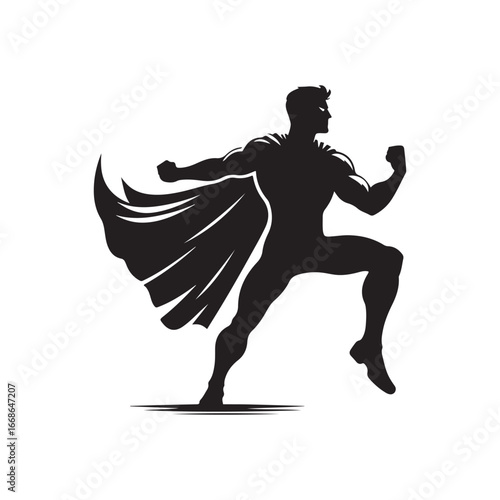 superhero pose vector silhouette clip art logo design illustration. superhero city sports icon collections.