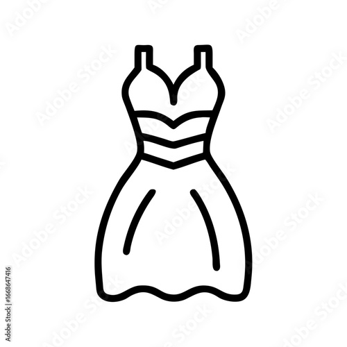 Illustration of a sleeveless dress with a sweetheart neckline and a fitted waistline design element