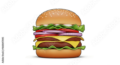 Delicious Hamburger Illustration with Fresh Ingredients on White Background