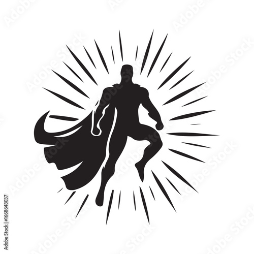 superhero pose vector silhouette clip art logo design illustration. superhero city sports icon collections.
