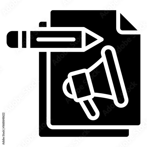 Content Marketing Glyph Black Silhouette Icon Design Vector - Content marketing and storytelling strategies to attract, engage, and retain customers