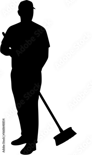 unrecognizable cleaner silhouette on isolated white background .