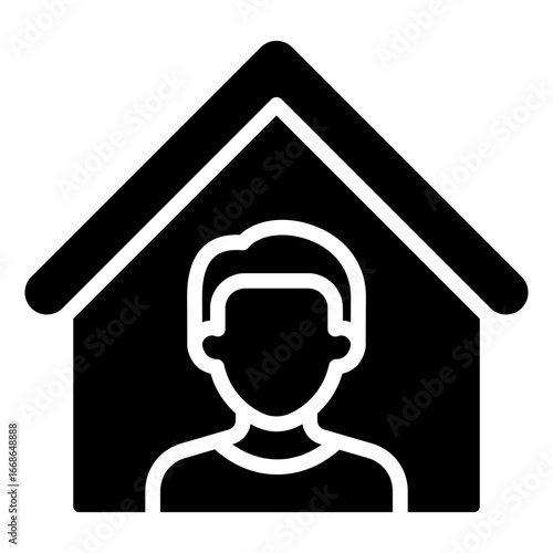 Quarantine Glyph Black Silhouette Icon Design Vector - House with isolated person representing quarantine and isolation measures for safety