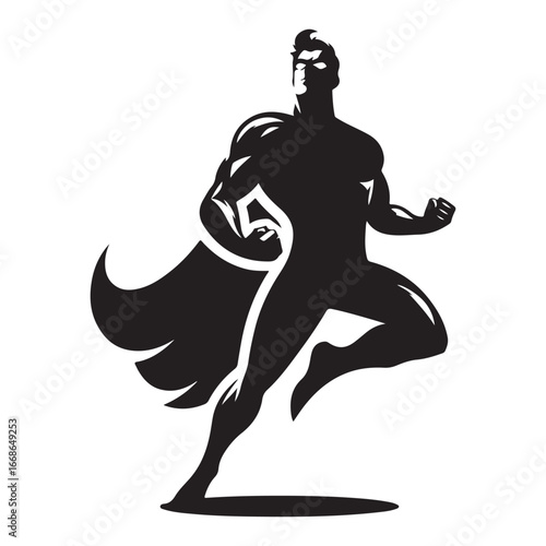 superhero pose vector silhouette clip art logo design illustration. superhero city sports icon collections.