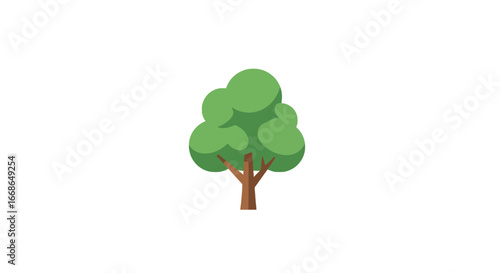 A simple flat vector illustration of a green deciduous tree, an icon representing nature, ecology, the environment, and organic growth