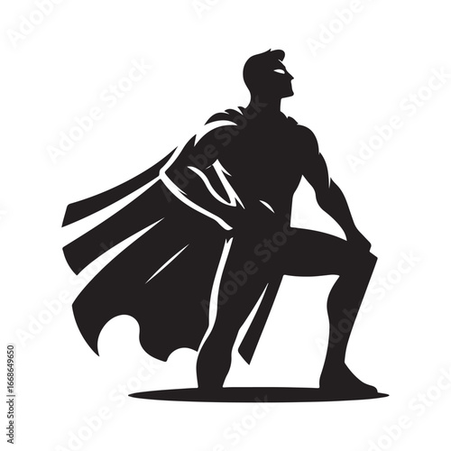 superhero pose vector silhouette clip art logo design illustration. superhero city sports icon collections.