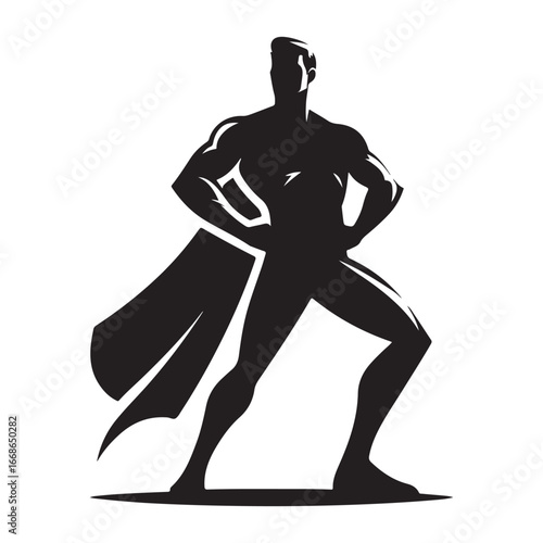 superhero pose vector silhouette clip art logo design illustration. superhero city sports icon collections.