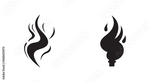 Black flame icons in different styles on a white background