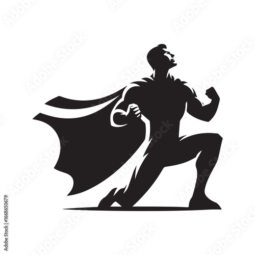 superhero pose vector silhouette clip art logo design illustration. superhero city sports icon collections.