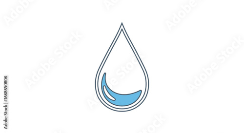 Clean and simple blue outline of a water droplet, a modern icon for concepts like purity, liquid, and sustainability