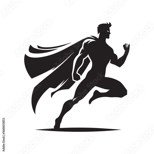 superhero pose vector silhouette clip art logo design illustration. superhero city sports icon collections.
