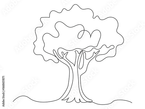 continuous one line art of nature tree vector illustration.