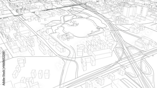 Urban Wireframe Cityscape