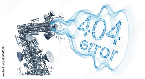 Telecommunication tower broadcasting a 404 error message signal.