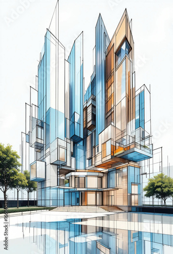 modern office building line art