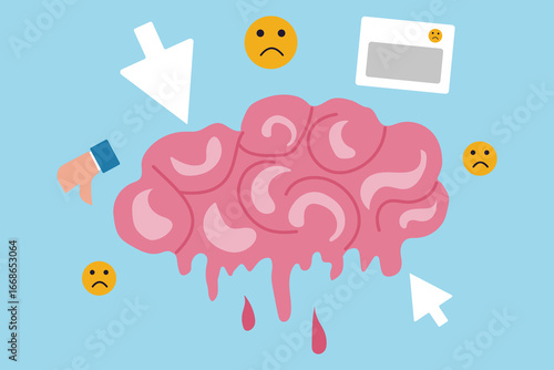 Human brain rot with toxic social media, negative harmful mind, dirty brain concept vector illustration.