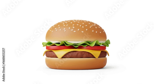 Delicious Burger with Fresh Ingredients on a White Background for Online Ordering