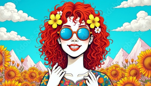 Woman sunflowers mountains summer outdoor portrait