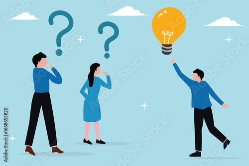 Business man with question mark. Solving problem with solution, Question answer, advice or suggestion, information guidance concept, Business idea and solution concept.