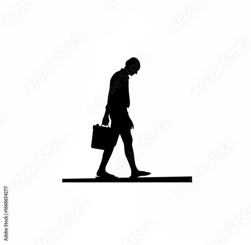 Silhouette of a man searching for work isolated on white background