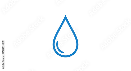 Blue outline of a single water drop, a clean and simple graphic icon representing hydration, purity, or liquid elements on a white background, ideal for digital design