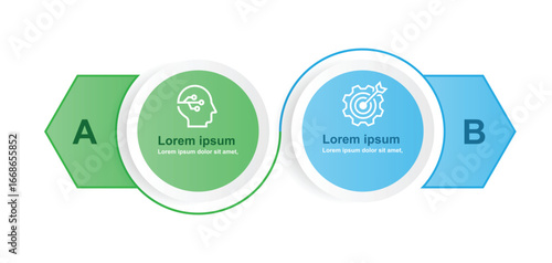 Vector infographic template. 2 step circle with line and icons