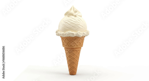 Delicious Vanilla Ice Cream Cone Isolated on White Background, Perfect Summer Treat for Dessert Lovers