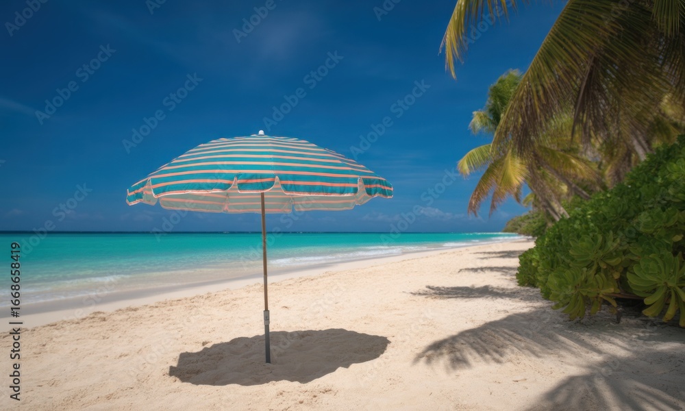 Fototapeta premium Tropical beach scene with umbrella