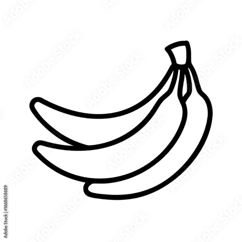 Bunch of Bananas Icon - Simple Line Drawing of Ripe Tropical Fruit on White Background