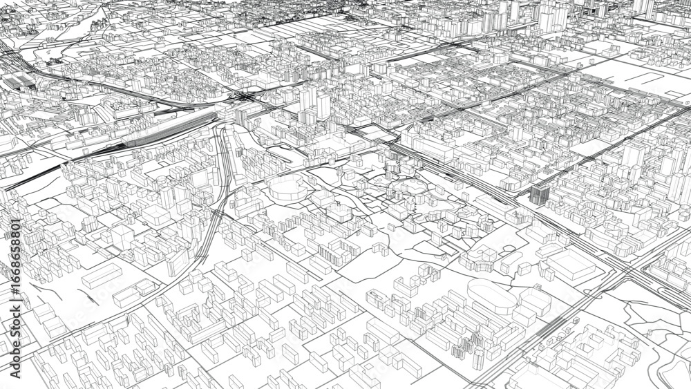 Obraz premium Intricate Urban Wireframe Map