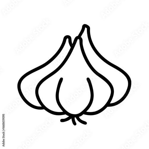 Simple Outline Illustration of a Garlic Bulb with Roots and Stem