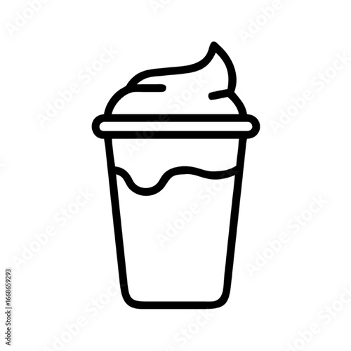 Simple illustration of a blended drink with whipped cream and a straw outline