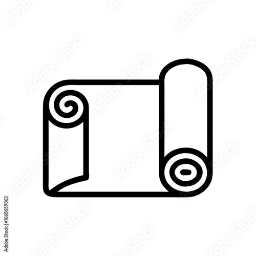 Simple line icon of a partially unrolled yoga or exercise mat for fitness and wellness design