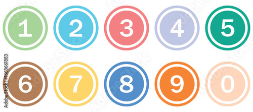 Colorful Numbered Circle Icons Set – Red Bullet Points and Educational Math Learning Vector Illustration