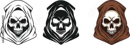 Grim reaper skull illustrations in different styles and colors
