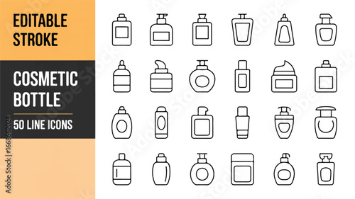Minimalist cosmetic bottle line art set silhouette