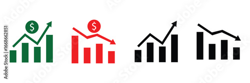 Dollar rate increase vector icon set. Rise cost vector illustration.