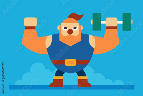 Cartoon strongman hammer game vector illustration