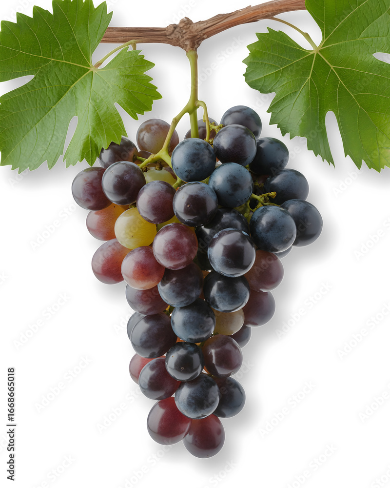 Fototapeta premium red grapes on vine isolated on transparent background.