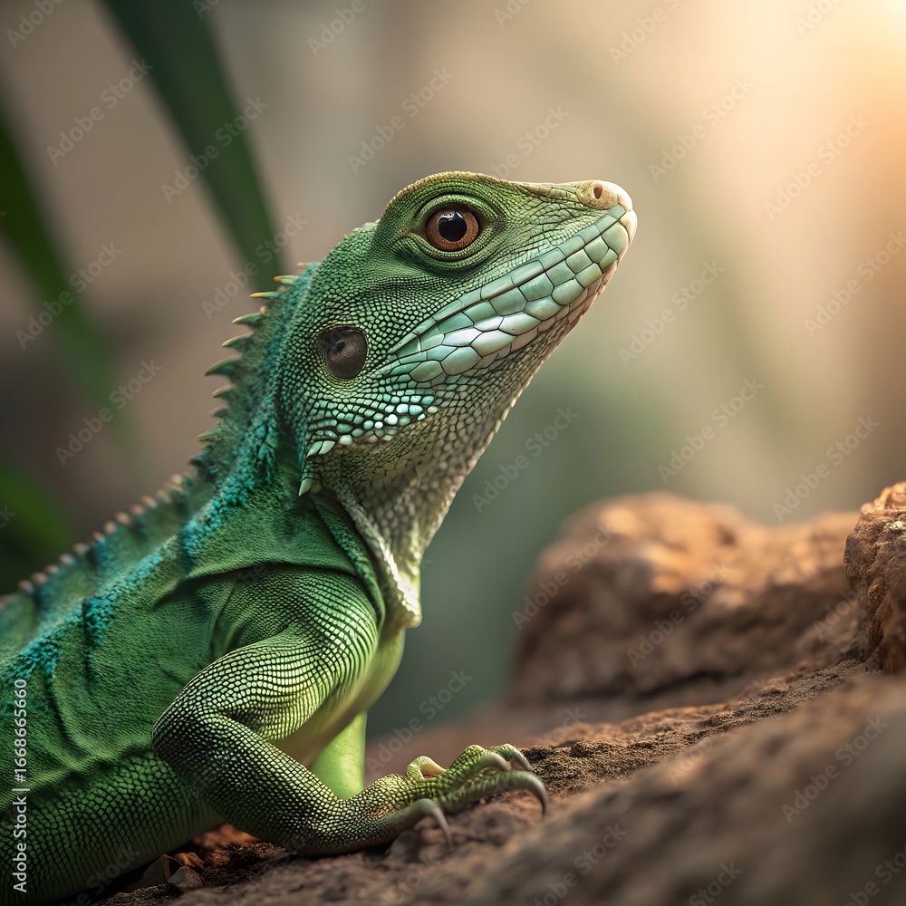 Fototapeta premium Small Green Iguana Closeup