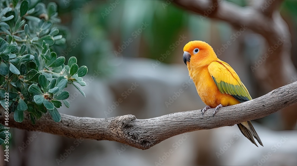 Obraz premium Closeup of a Vibrant Orange and Green Parrot Perched on a Branch