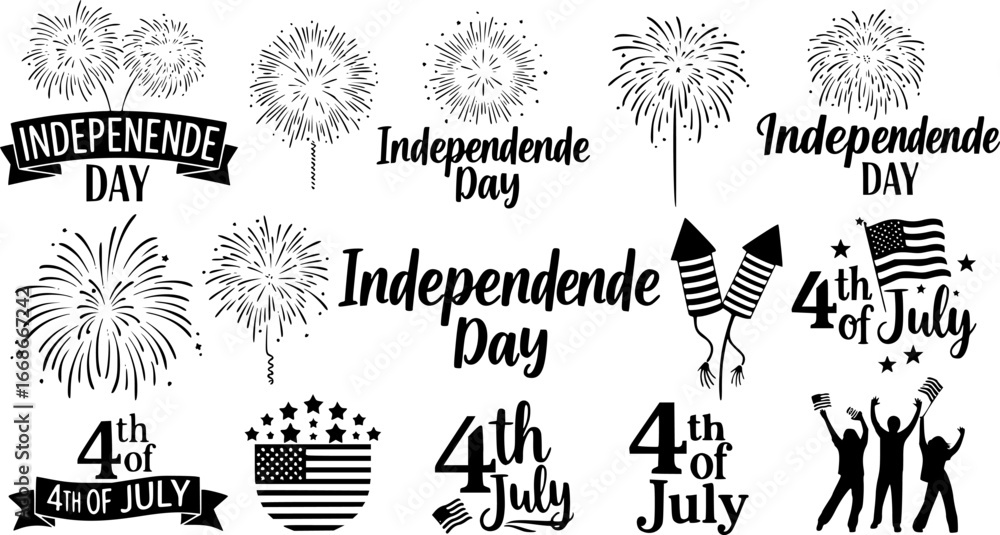 Naklejka premium 4th of July SVG Bundle, Fireworks SVG, Independence Day Svg, 4th of July Vector, 4th of July Fireworks Vector, 4th of July Elements Vector.