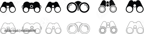 Binocular field glasses icon set are optical instruments designed to allow both eyes to view magnified images of distant objects simultaneously for diverse applications design and visual communication